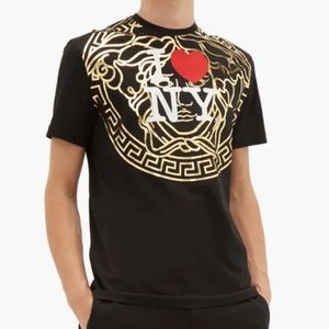 "I LOVE NEW YORK" Black VERSACE Tee Foil Gold/Black Men's XXL